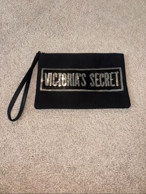Victoria's Secret Black Clutch Wristlet with Silver Sequin Logo